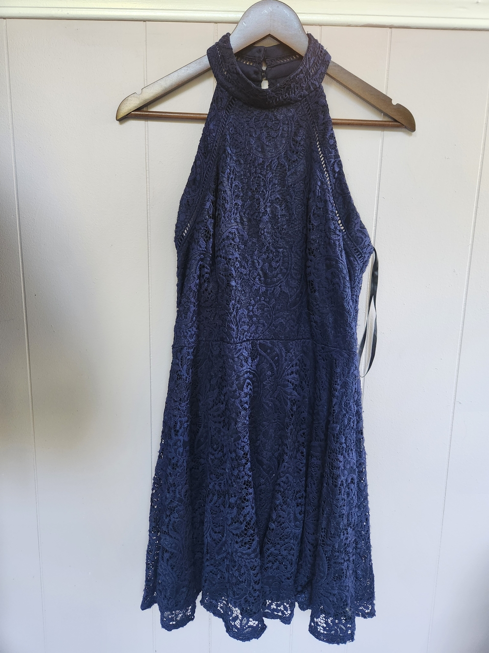 B Darlin Navy Lace Halter Mini Dress